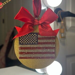 Patriotic Gold Ornament with Red Bow